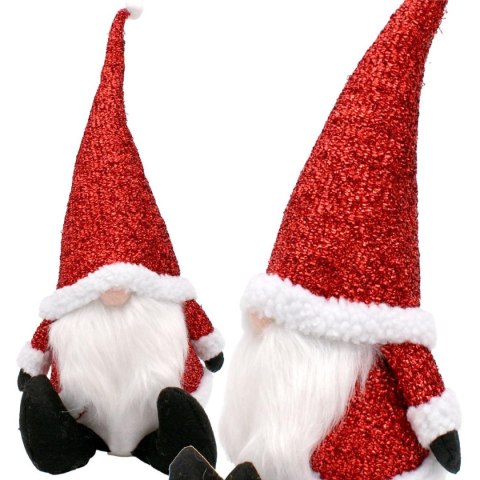 BROKATOWY SKRZAT GNOM DEKORACYJNY 50CM CZERWONY