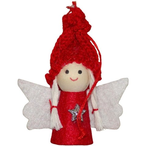 ZAWIESZKA ANIOŁEK ŚWIĄTECZNY CZERWONY 7CM