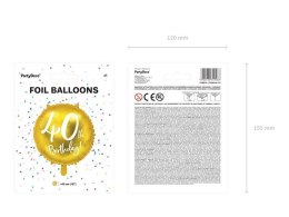 Balon foliowy 40th Birthday, złoty, średnica 45cm