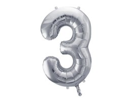 Balon foliowy Cyfra 3 srebrna, 86cm
