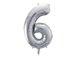 Balon foliowy Cyfra 6 srebrna, 86cm
