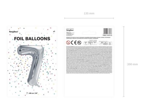 Balon foliowy Cyfra 7 srebrna, 86cm Balon foliowy Cyfra 7 srebrna, 86cm