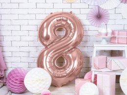 Balon foliowy Cyfra '8', 86cm, różowe złoto