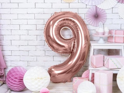 Balon foliowy Cyfra '9', 86cm, różowe złoto Balon foliowy Cyfra '9', 86cm, różowe złoto