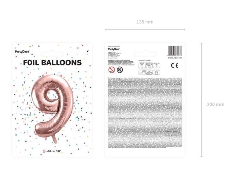 Balon foliowy Cyfra '9', 86cm, różowe złoto Balon foliowy Cyfra '9', 86cm, różowe złoto