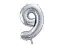Balon foliowy Cyfra 9 srebrna, 86cm