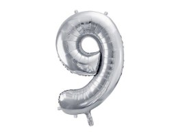 Balon foliowy Cyfra 9 srebrna, 86cm