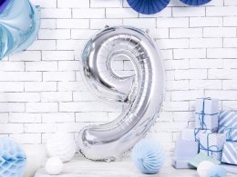 Balon foliowy Cyfra 9 srebrna, 86cm