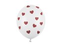 Balony 30cm, Czerwone Serduszka, Pastelowe białe, 6 szt.