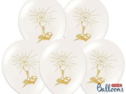 Balony lateksowe IHS I Komunia Święta, Białe Pastelowe, 27cm (1 op. / 6 szt.)