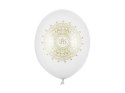 Balony lateksowe IHS na Komunię Świętą, 30cm, Białe Metaliczne (1 op. / 6 szt.)