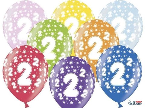 Balony lateksowe z nadrukiem '2' na urodziny, Metaliczne Mix, 30cm, 6 szt. Balony lateksowe z nadrukiem '2' na urodziny, Metaliczne Mix, 30cm, 6 szt.