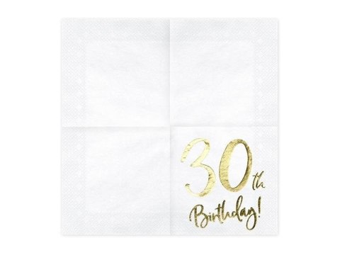 Serwetki '30th Birthday' na 30 urodziny, białe, 33x33cm (1 op. / 20 szt.) Serwetki '30th Birthday' na 30 urodziny, białe, 33x33cm (1 op. / 20 szt.)