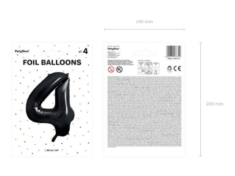 Balon foliowy Cyfra 4 czarna, 86cm Balon foliowy Cyfra 4 czarna, 86cm