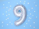 Balon foliowy Cyfra 9, 35cm, srebrny