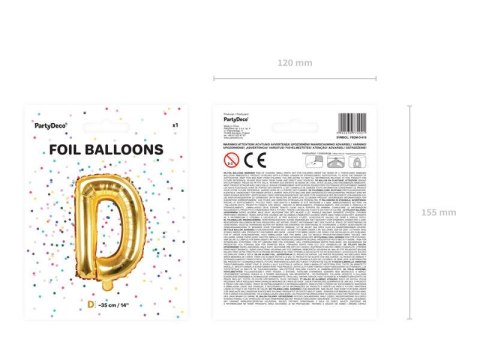 Balon foliowy Litera D, 35cm, Złota Balon foliowy Litera D, 35cm, Złota