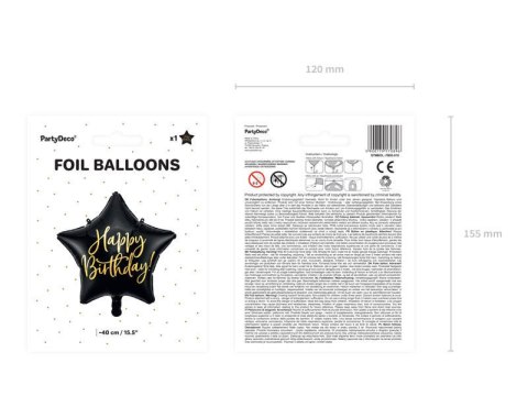 Balon foliowy Happy Birthday Czarna gwiazda 40 cm Balon foliowy Happy Birthday Czarna gwiazda 40 cm