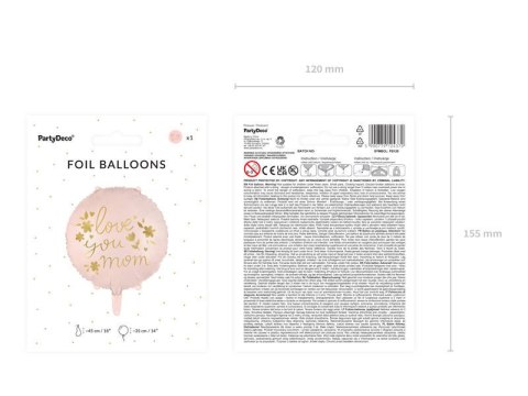 Balon foliowy Love you mom, różowy 45 cm Balon foliowy Love you mom, różowy 45 cm
