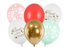 Balony lateksowe Love you mom Dzień matki, kwiatki 30cm, 6 sztuk