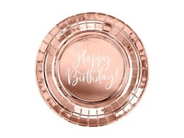 Talerzyki okrągłe Happy Birthday, różowe złoto, 18 cm, 6 sztuk