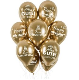 Balony urodzinowe po niemiecku, złote Chrom Zum Geburtstag, 30cm, 10 szt.