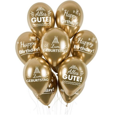 Balony urodzinowe po niemiecku, złote Chrom Zum Geburtstag, 30cm, 10 szt. Balony urodzinowe po niemiecku, złote Chrom Zum Geburtstag, 30cm, 10 szt.