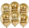 Balony urodzinowe po niemiecku, złote Chrom Zum Geburtstag, 30cm, 10 szt.
