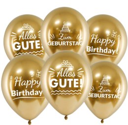 Balony urodzinowe po niemiecku, złote Chrom Zum Geburtstag, 30cm, 10 szt.