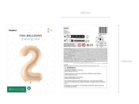Balon foliowy Cyfra 2, 72cm, beżowa, kremowa Balon foliowy Cyfra 2, 72cm, beżowa, kremowa