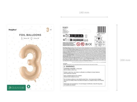 Balon foliowy Cyfra 3, 72cm, beżowa, kremowa Balon foliowy Cyfra 3, 72cm, beżowa, kremowa