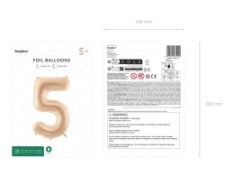 Balon foliowy Cyfra 5, 72cm, beżowa, kremowa