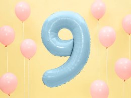 Balon foliowy Cyfra 9, 86cm, jasny niebieski