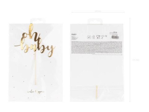 Papierowy topper na baby shower "oh baby" złoty, 25cm Papierowy topper na baby shower "oh baby" złoty, 25cm