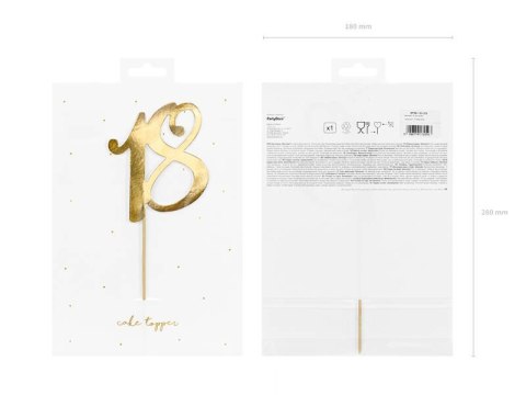 Papierowy topper na tort ''18'', złoty, 20.5cm Papierowy topper na tort ''18'', złoty, 20.5cm