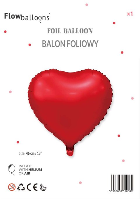Balon Foliowy Czerwone Matowe Serce 46 cm Balon Foliowy Czerwone Matowe Serce 46 cm