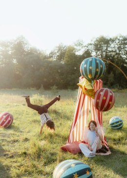 Balon foliowy, okrągły, kula, Piłka w gwiazdki, 75 cm, czerwony