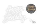 Neon LED „Happy Birthday" napis urodzinowy, biały, ciepła biel
