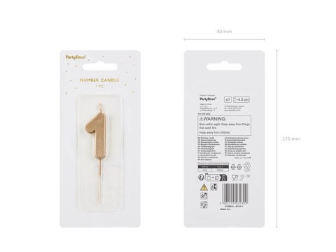 Świeczka urodzinowa Cyferka 1, złota, 5,5cm Świeczka urodzinowa Cyferka 1, złota, 5,5cm
