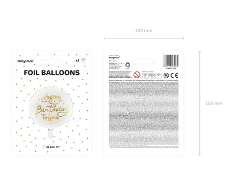 Balon foliowy Happy Birthday To You, biały, 35cm Balon foliowy Happy Birthday To You, biały, 35cm