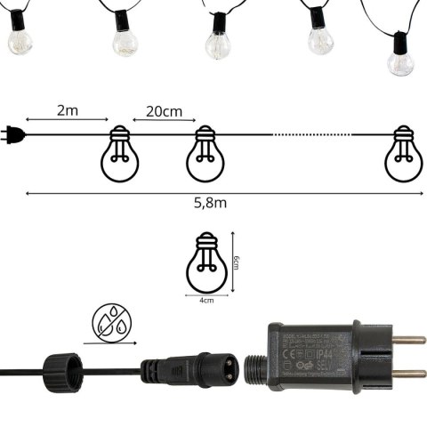 PARTY LIGHT GIRLANDA ZEWNĘTRZNA 20 ŻARÓWEK 100LED 5,8M 230V