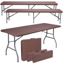 Zestaw cateringowy RATTAN BRĄZ stół 180 cm+ 2 ławki Zestaw cateringowy RATTAN BRĄZ stół 180 cm+ 2 ławki