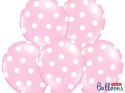 Balony Strong, Różowe Pastel w białe Kropki, 30cm, 6 szt.