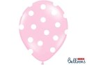 Balony Strong, Różowe Pastel w białe Kropki, 30cm, 6 szt.