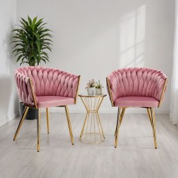 Krzesło welurowe plecione COFTON GOLD VELVET różowe