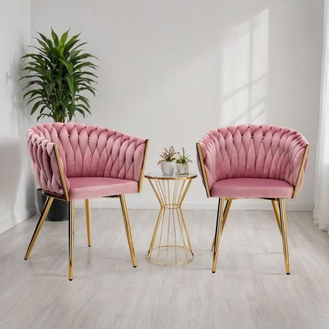 Krzesło welurowe plecione COFTON GOLD VELVET różowe Krzesło welurowe plecione COFTON GOLD VELVET różowe