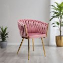 Krzesło welurowe plecione COFTON GOLD VELVET różowe