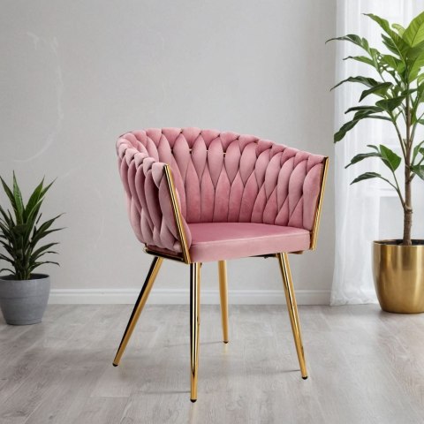 Krzesło welurowe plecione COFTON GOLD VELVET różowe Krzesło welurowe plecione COFTON GOLD VELVET różowe
