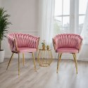 Krzesło welurowe plecione COFTON GOLD VELVET różowe