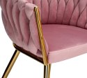 Krzesło welurowe plecione COFTON GOLD VELVET różowe
