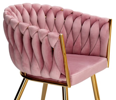 Krzesło welurowe plecione COFTON GOLD VELVET różowe Krzesło welurowe plecione COFTON GOLD VELVET różowe